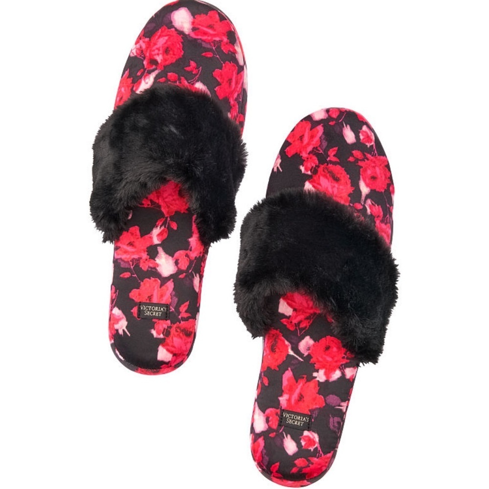 Victoria’s Secret Signature Floral Satin Slippers